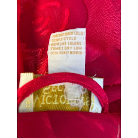 Victorias Secret Gold Label Red Floral Sheer Kimono Robe M/L Polyester Belted - Picture 6 of 8
